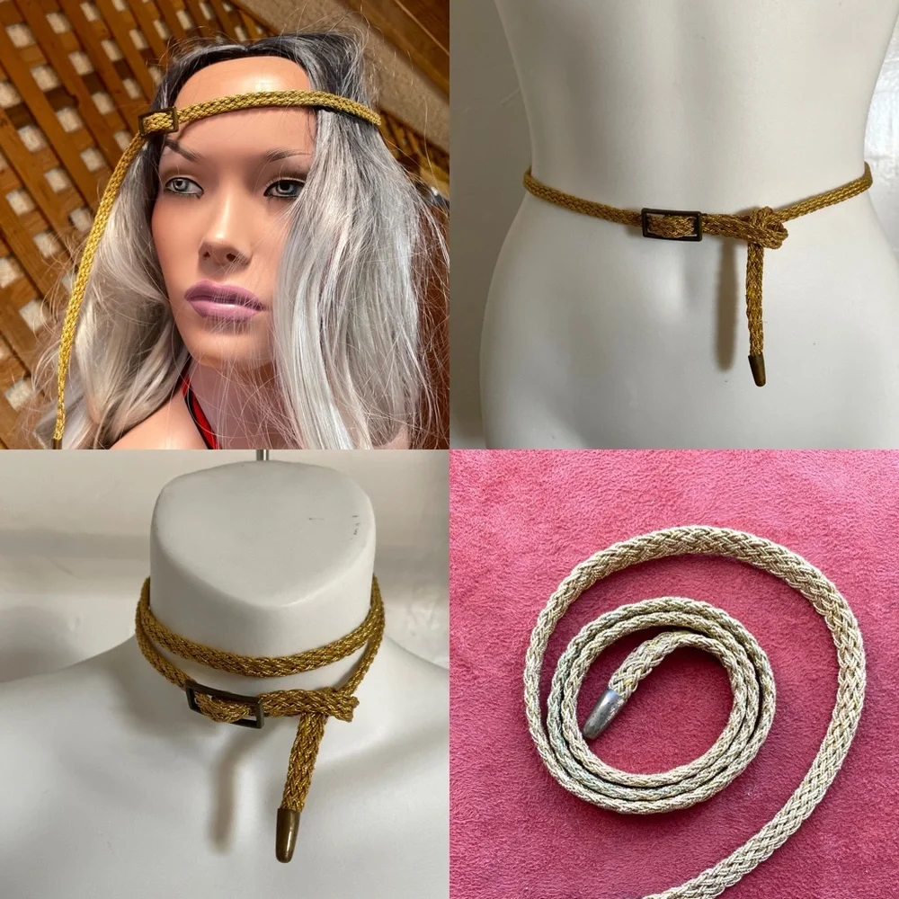 VINTAGE 70s Serpentine Gold SKINNY Disco Era BELT XS